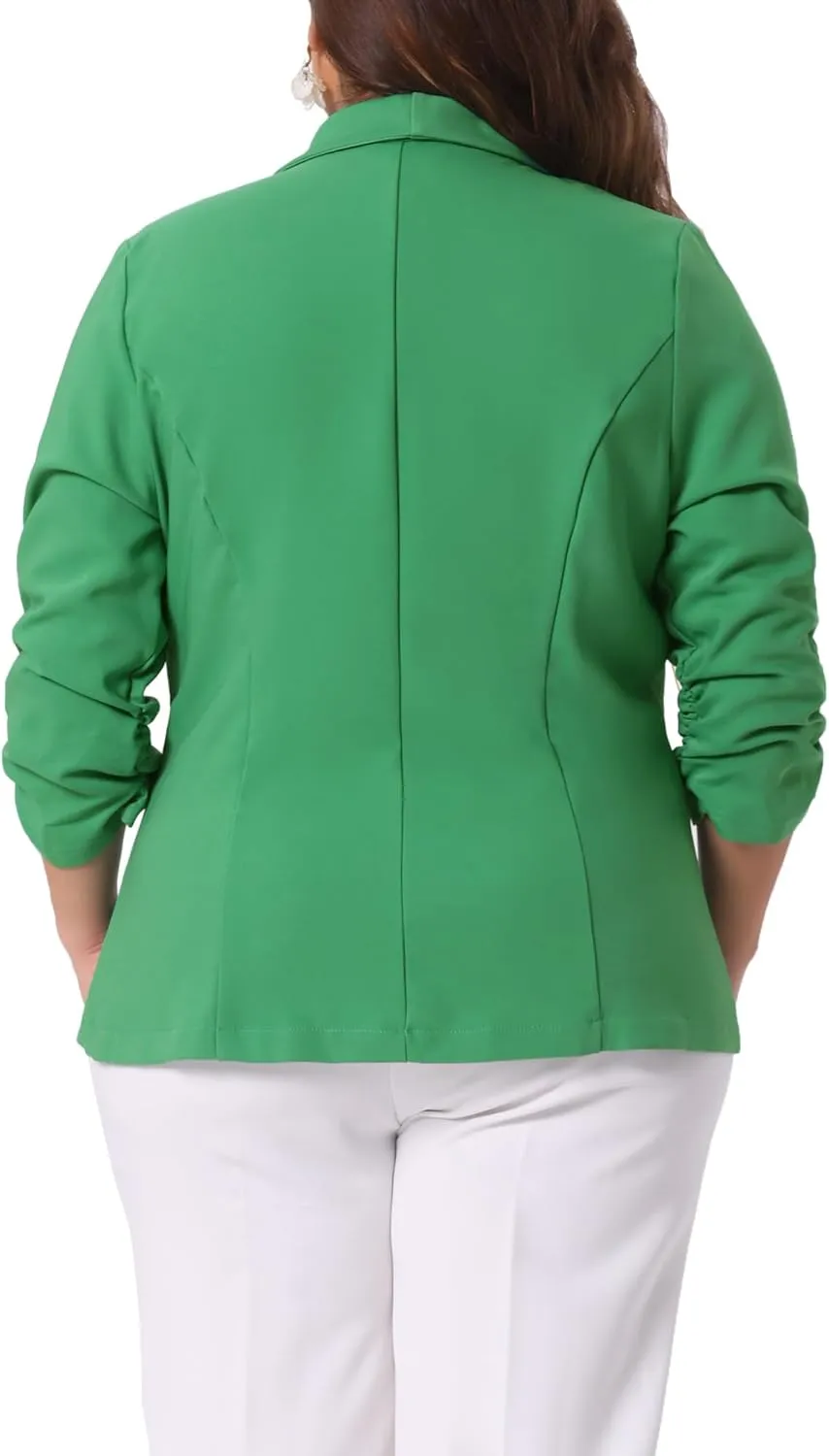 Agnes Orinda Plus Size Blazer for Women 3/4 Ruched Sleeve Open Front Lightweight Work Office Suit Jacket