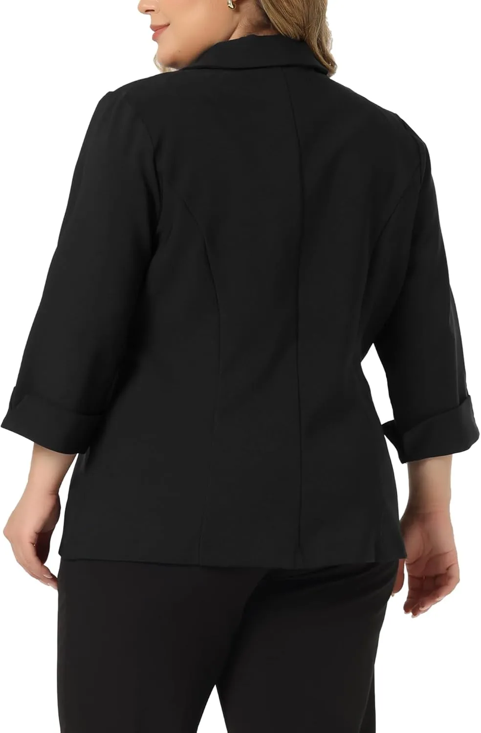 Agnes Orinda Plus Size Business Suit Blazer for Women Office Work Button 3/4 Sleeve Black Blazers Jackets