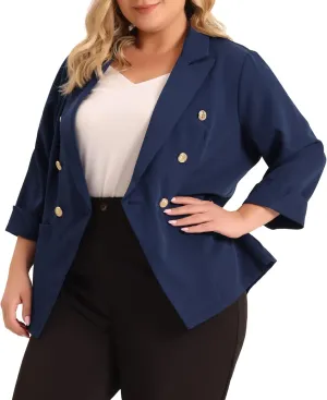Agnes Orinda Plus Size Business Suit Blazer for Women Office Work Button 3/4 Sleeve Black Blazers Jackets