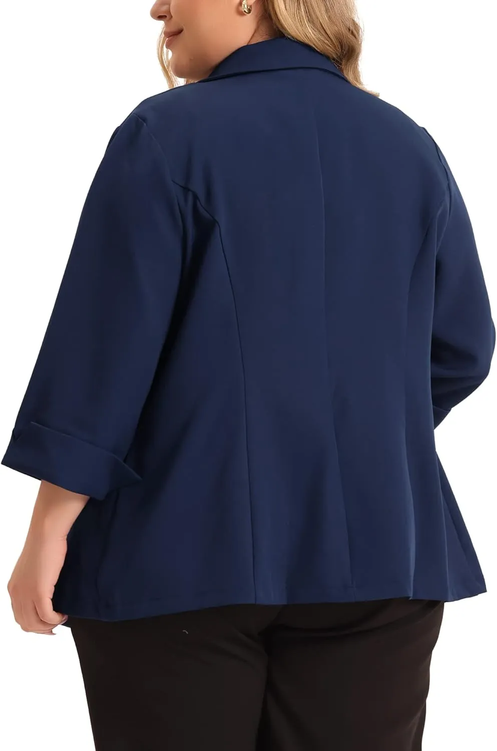 Agnes Orinda Plus Size Business Suit Blazer for Women Office Work Button 3/4 Sleeve Black Blazers Jackets