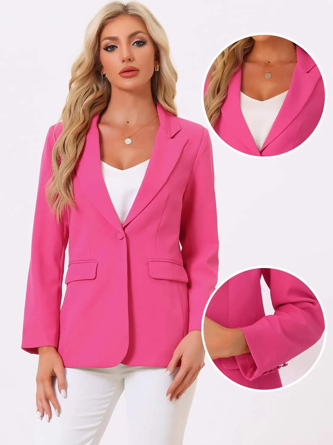 Allegra K Business Blazer for Women's One Button Open Front Work Office Suit Blazers