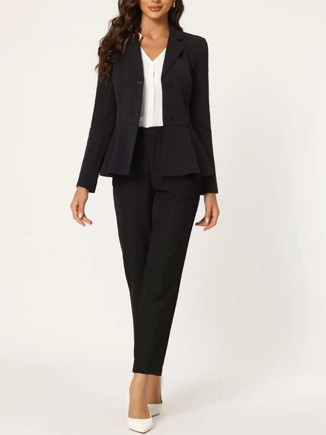 Allegra K Vintage Blazer for Women's Ruffle Hem Belted Notched Lapel Office Work Blazers