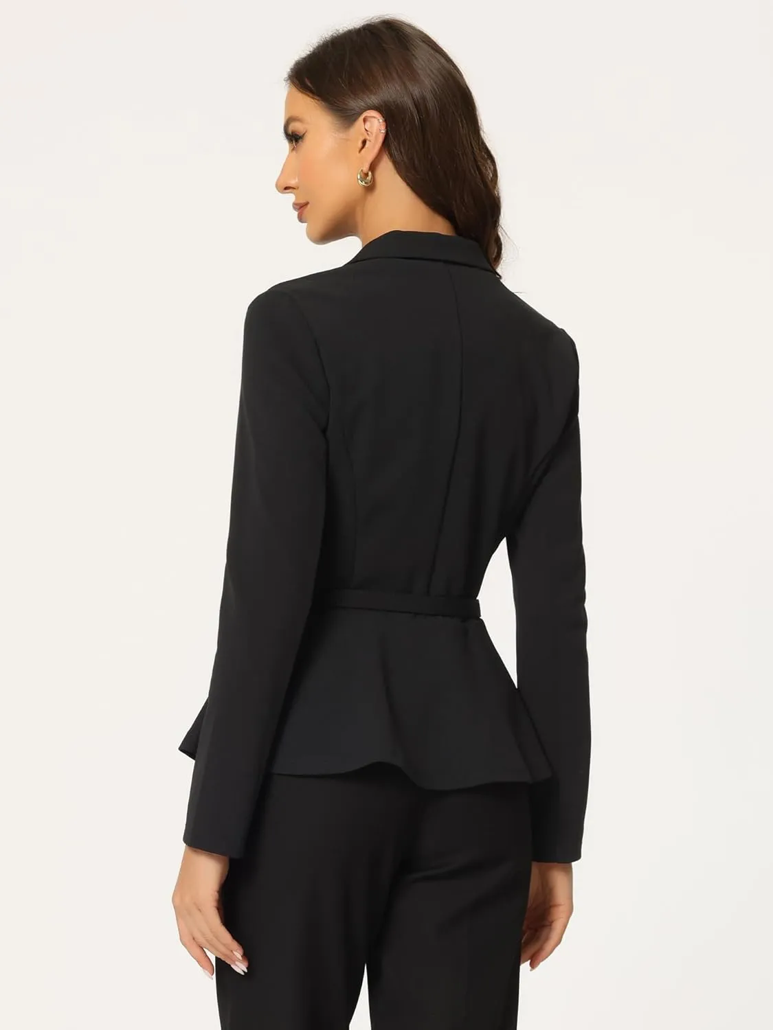 Allegra K Vintage Blazer for Women's Ruffle Hem Belted Notched Lapel Office Work Blazers