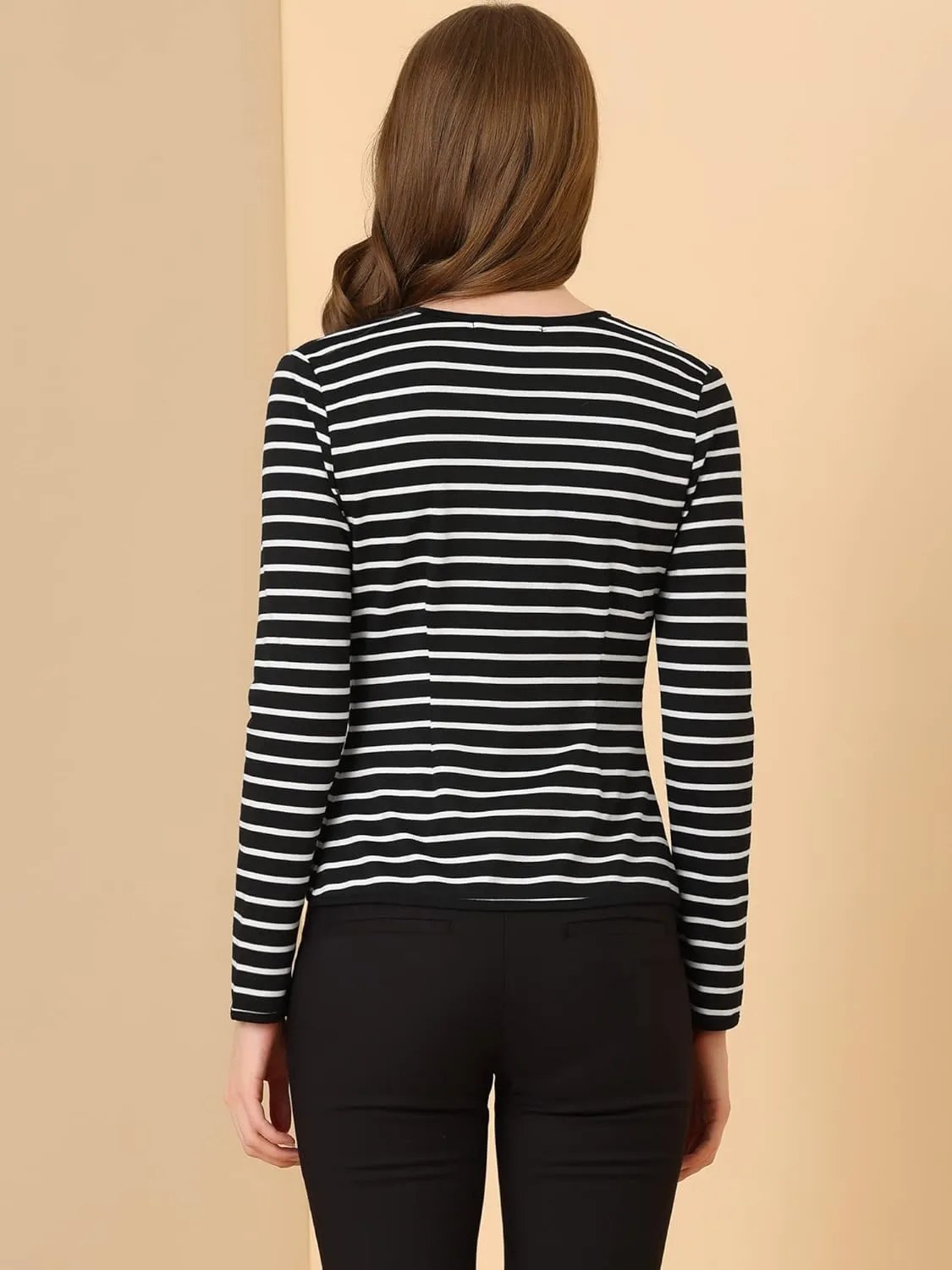 Allegra K Women's Notched Lapel Casual Work Office Striped Blazer