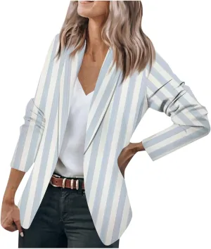 Blazers For Women Business Casual,2024 Fall Trendy Black And White Striped Blazer Lapel Open Front Cardigan Jacket