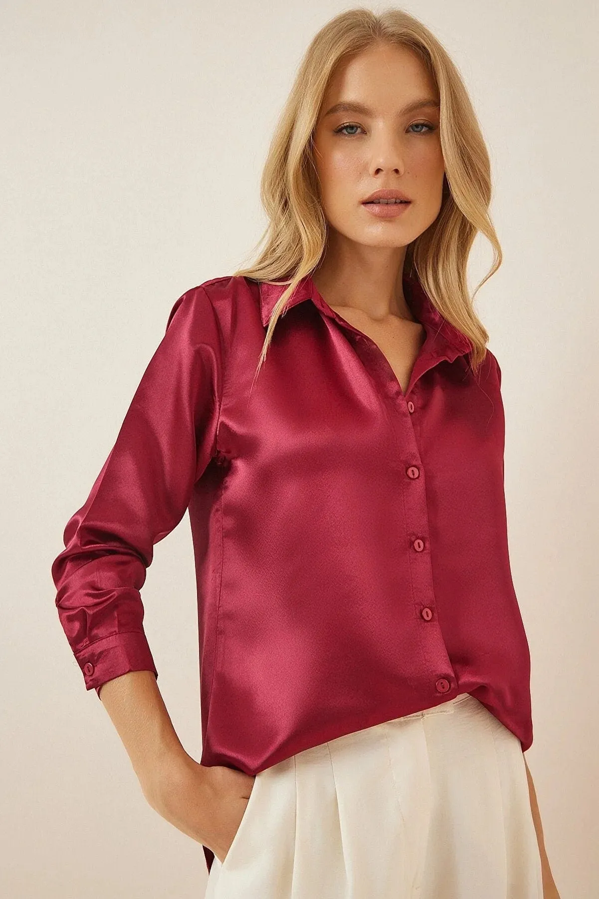 Burgundy Satin Blouse