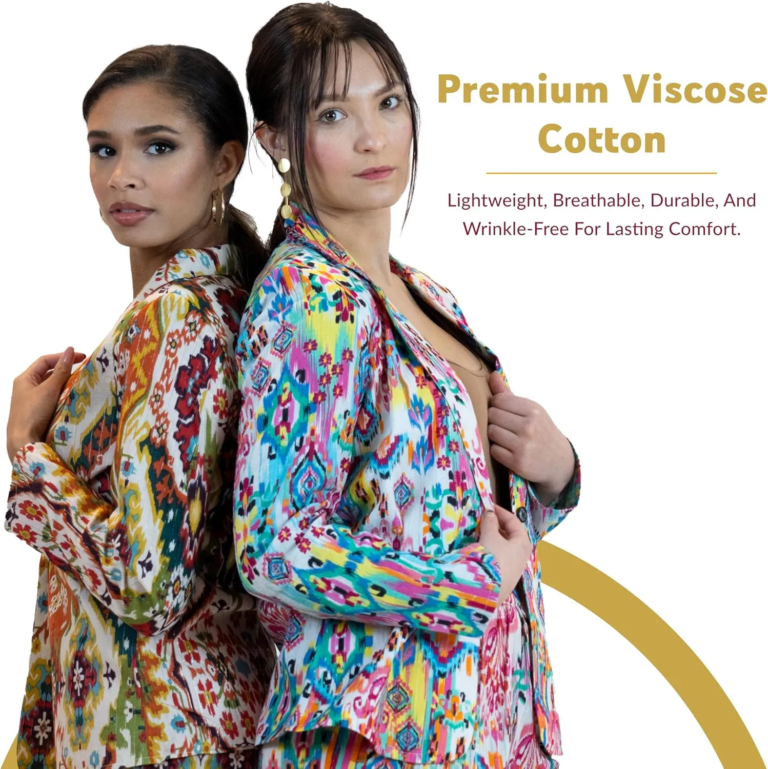 Business Casual Colorful Blazers & Pant Suits for Women Dressy with Pocket - Moroccan Print Women's Suits