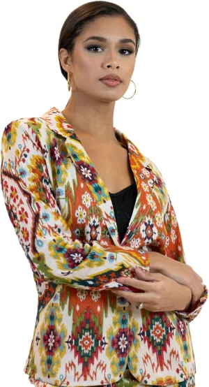 Business Casual Colorful Blazers & Pant Suits for Women Dressy with Pocket - Moroccan Print Women's Suits