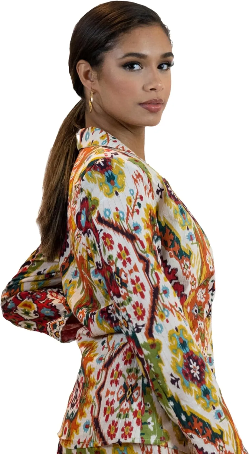 Business Casual Colorful Blazers & Pant Suits for Women Dressy with Pocket - Moroccan Print Women's Suits