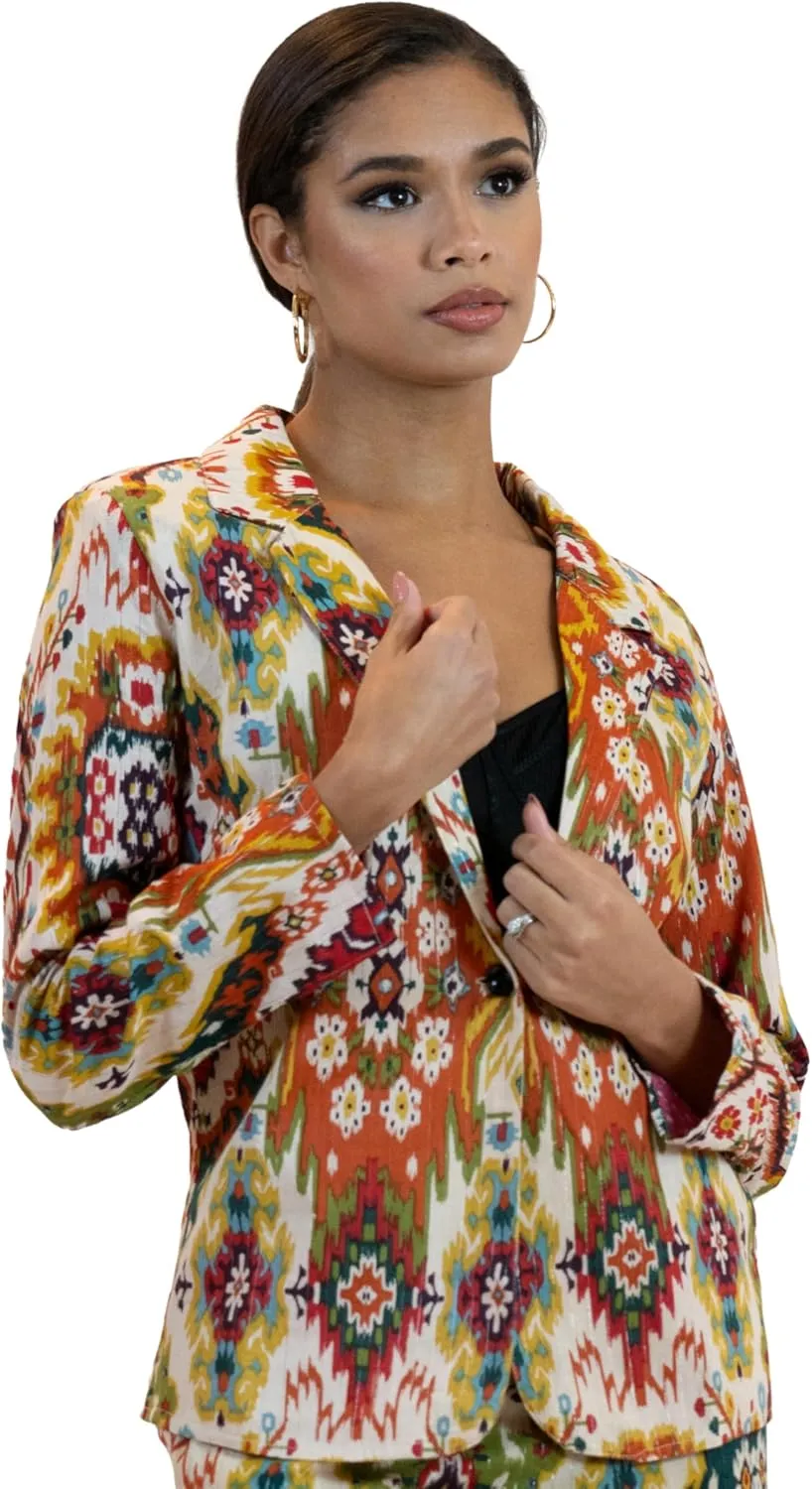 Business Casual Colorful Blazers & Pant Suits for Women Dressy with Pocket - Moroccan Print Women's Suits