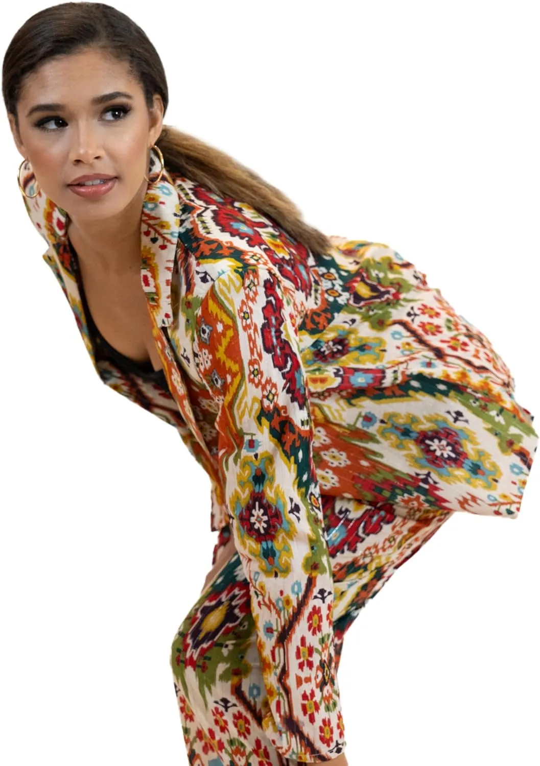 Business Casual Colorful Blazers & Pant Suits for Women Dressy with Pocket - Moroccan Print Women's Suits