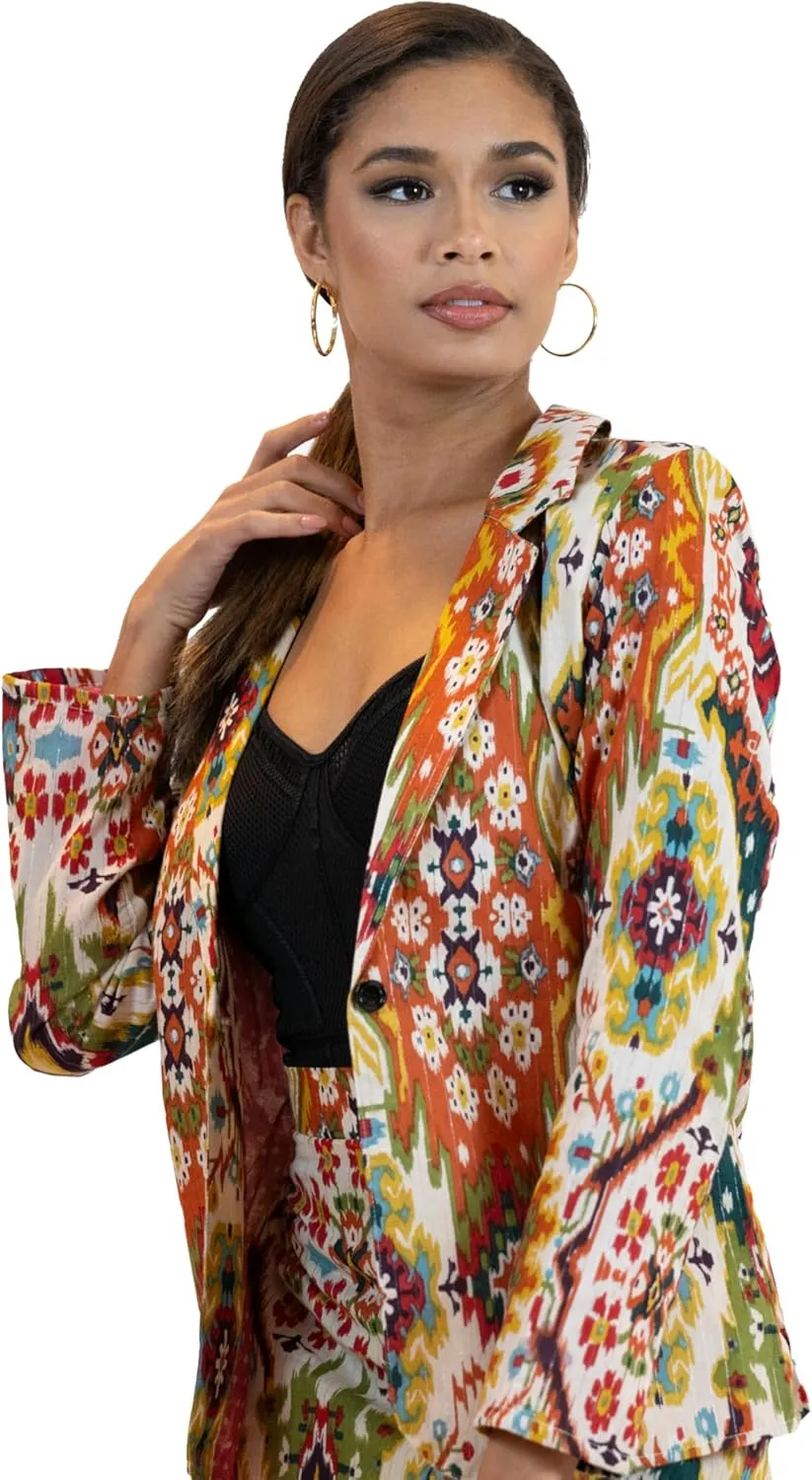 Business Casual Colorful Blazers & Pant Suits for Women Dressy with Pocket - Moroccan Print Women's Suits