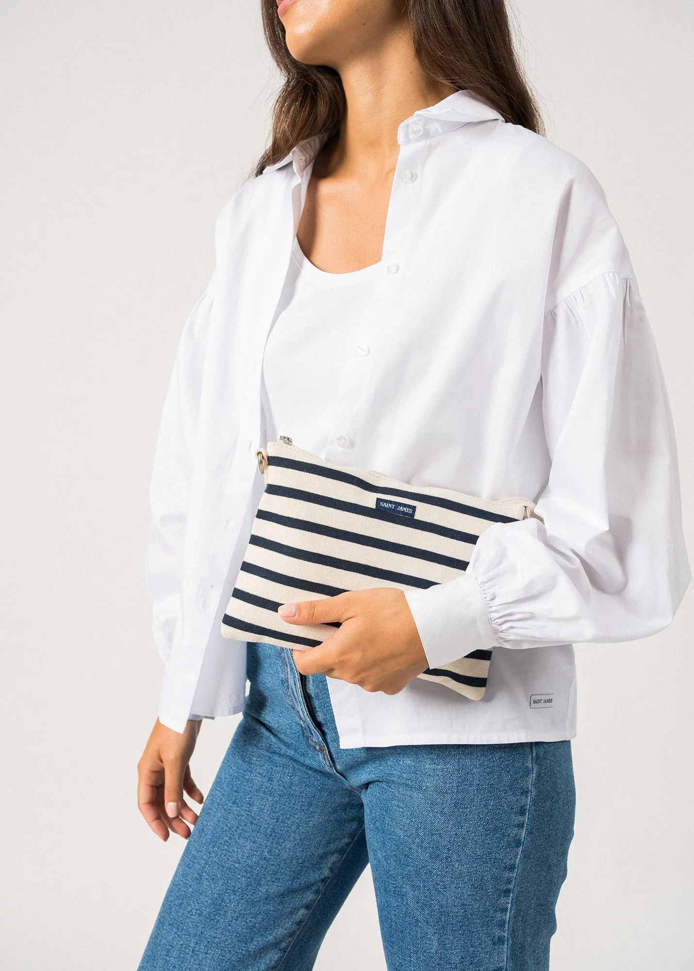 Carded Cotton Pouch  striped (ECRU/MARINE)