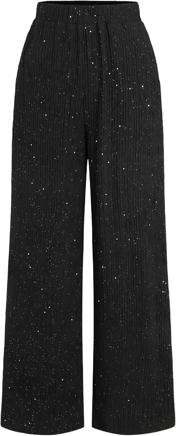 CIDER Glitter Pants for Women Wide Leg High Waist Sequin Pants Party Sparkle Night Out Pants