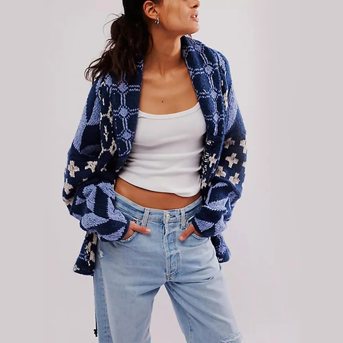 Colorful Cardigan Sweaters for Women Button Down Collar Oversized Sweater Coats Y2k Cardigans Fall Fashion Outfit