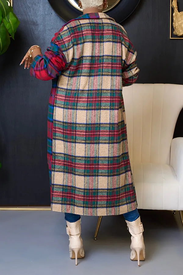 Colourful Plaid Dropped Shoulder Sleeve Blazer