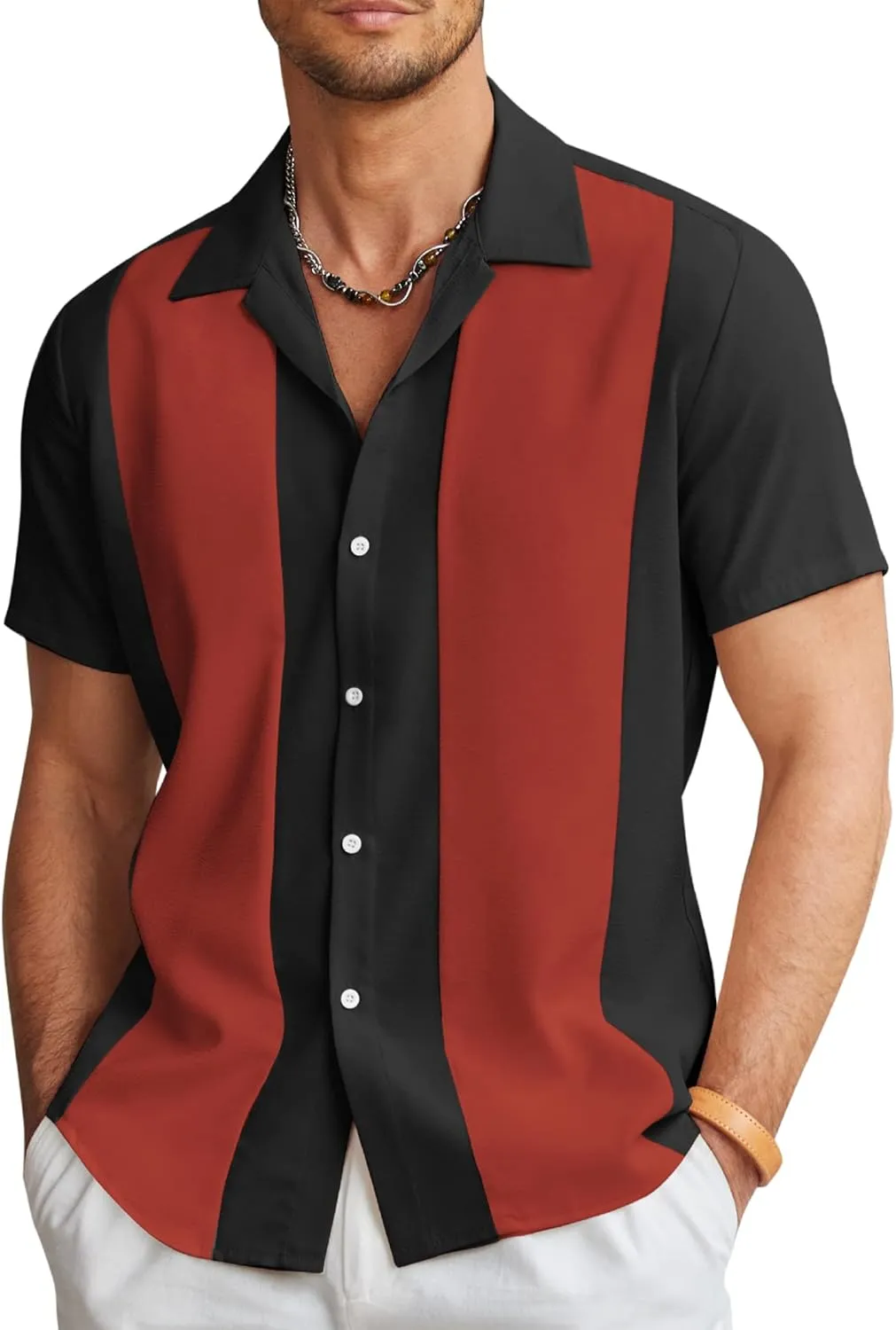 COOFANDY Men's Vintage Bowling Shirt Short Sleeve Button Down Summer Cuba Beach Shirts