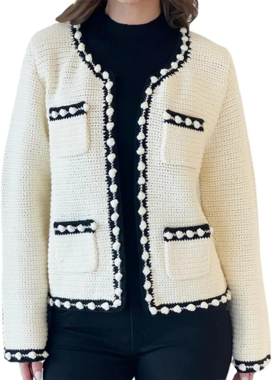 Cropped Cardigan for Women Open Front Jackie O Sweater Jacket Button Down Fall Chunky Knit Coats