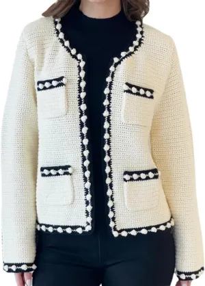 Cropped Cardigan for Women Open Front Jackie O Sweater Jacket Button Down Fall Chunky Knit Coats