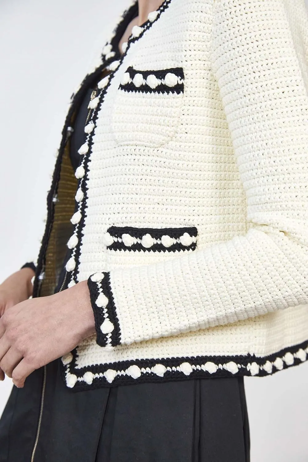 Cropped Cardigan for Women Open Front Jackie O Sweater Jacket Button Down Fall Chunky Knit Coats