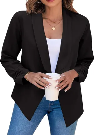 DIACACY Womens Cropped Formal Open Front Blazer Suit Long Sleeve Loose Blazer Jacket Cardigan
