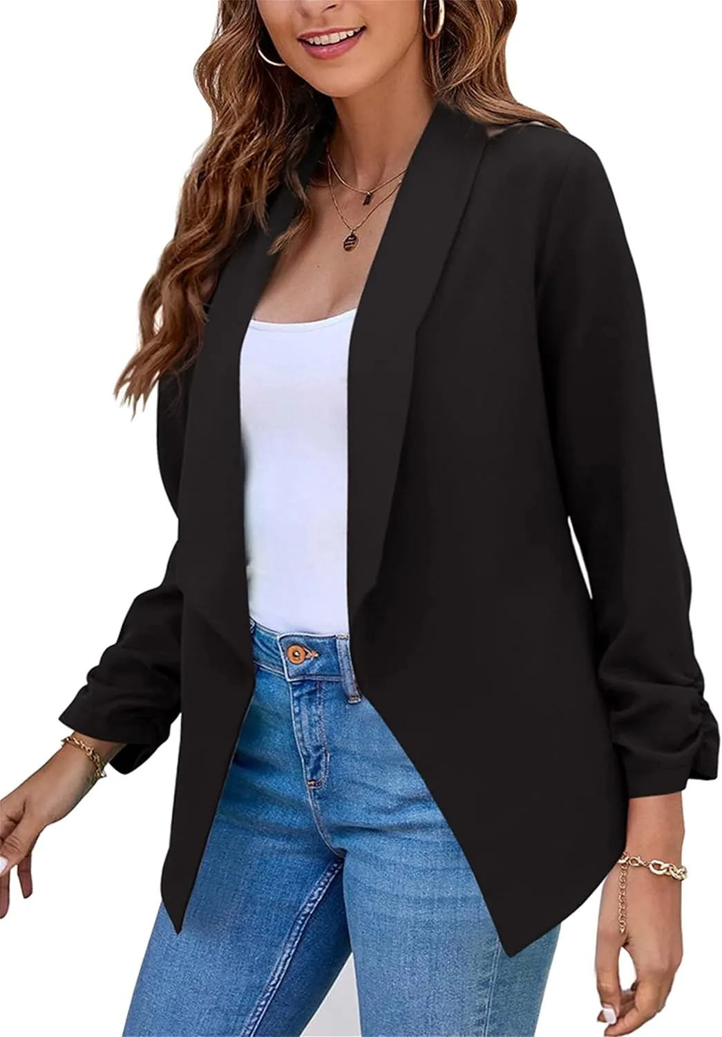 DIACACY Womens Cropped Formal Open Front Blazer Suit Long Sleeve Loose Blazer Jacket Cardigan