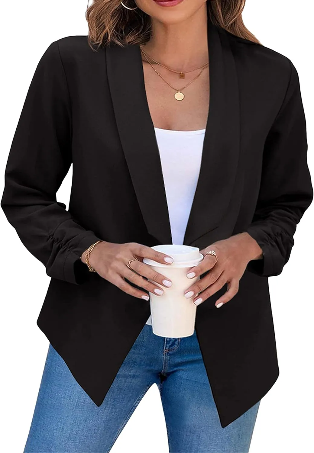 DIACACY Womens Cropped Formal Open Front Blazer Suit Long Sleeve Loose Blazer Jacket Cardigan