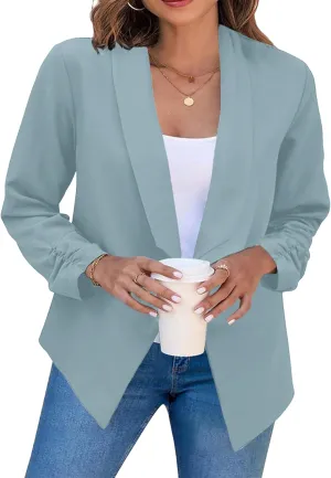 DIACACY Womens Cropped Formal Open Front Blazer Suit Long Sleeve Loose Blazer Jacket Cardigan