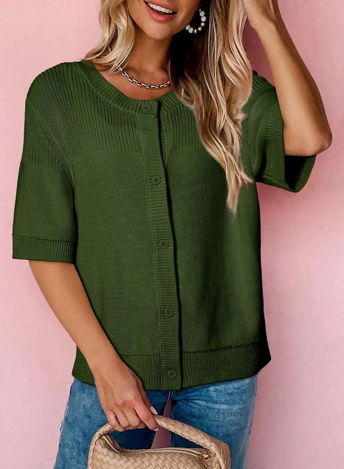Dokotoo Womens Cardigans Lightweight Summer Short Sleeve Cardigan Casual Button Down Solid Open Front Sweaters Tops