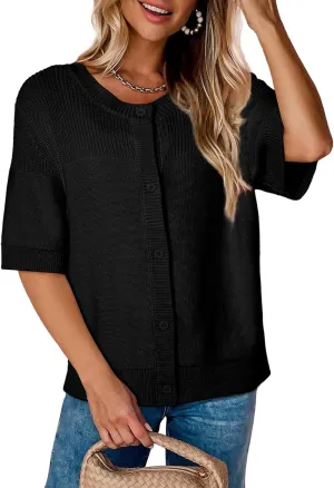 Dokotoo Womens Cardigans Lightweight Summer Short Sleeve Cardigan Casual Button Down Solid Open Front Sweaters Tops