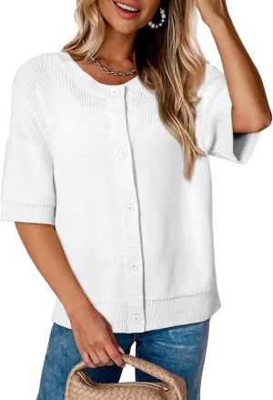 Dokotoo Womens Cardigans Lightweight Summer Short Sleeve Cardigan Casual Button Down Solid Open Front Sweaters Tops