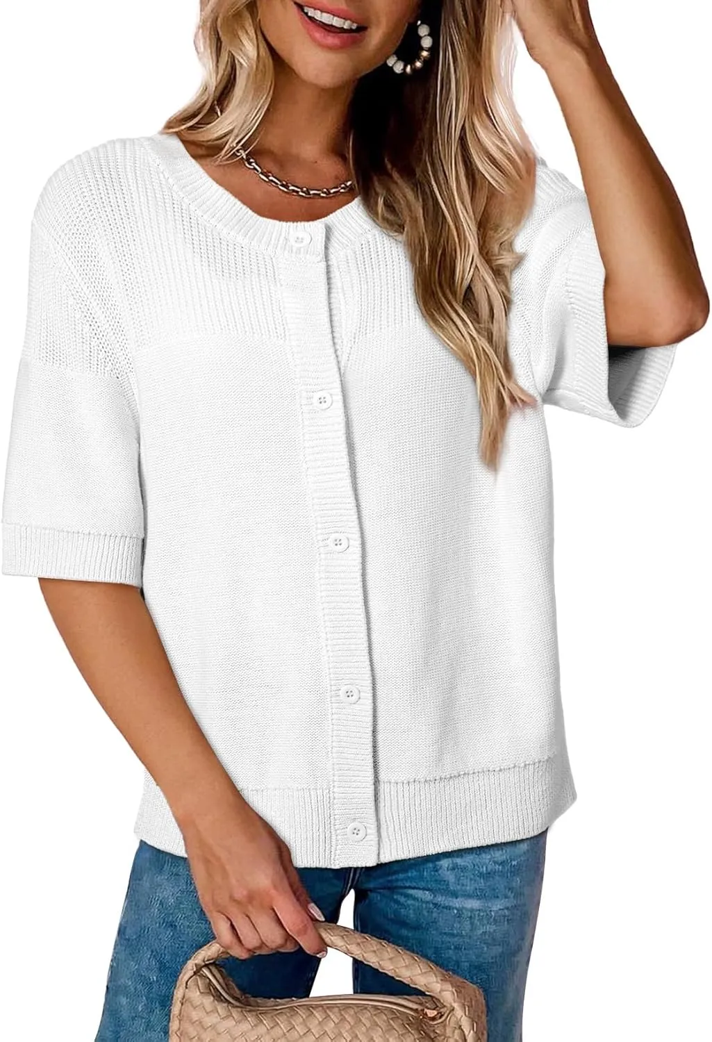 Dokotoo Womens Cardigans Lightweight Summer Short Sleeve Cardigan Casual Button Down Solid Open Front Sweaters Tops