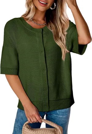 Dokotoo Womens Cardigans Lightweight Summer Short Sleeve Cardigan Casual Button Down Solid Open Front Sweaters Tops
