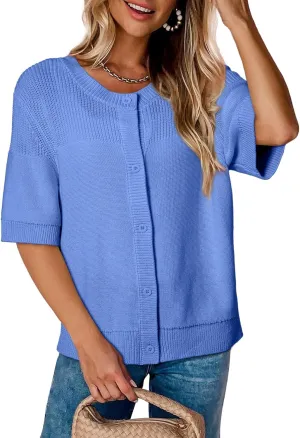 Dokotoo Womens Cardigans Lightweight Summer Short Sleeve Cardigan Casual Button Down Solid Open Front Sweaters Tops