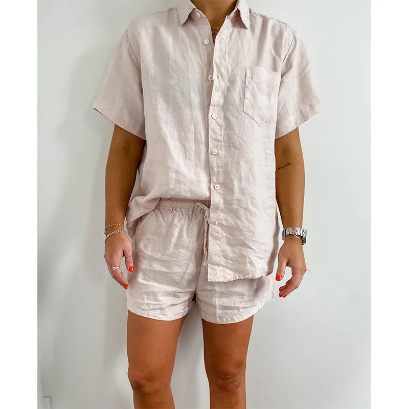 Dusty Pink French Linen Shorts