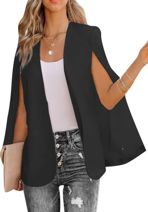 EFOFEI Womens Split Sleeve Lapel Blazers Casual Work Suit Open Front Cardigan with Pockets