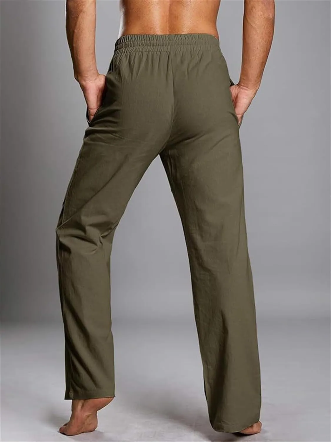 evzosrz Mens Casual Linen Pants Drawstring Elastic Waist Loose Fit Trousers Straight-Legs Yoga Beach Jogger Gym Sweatpants
