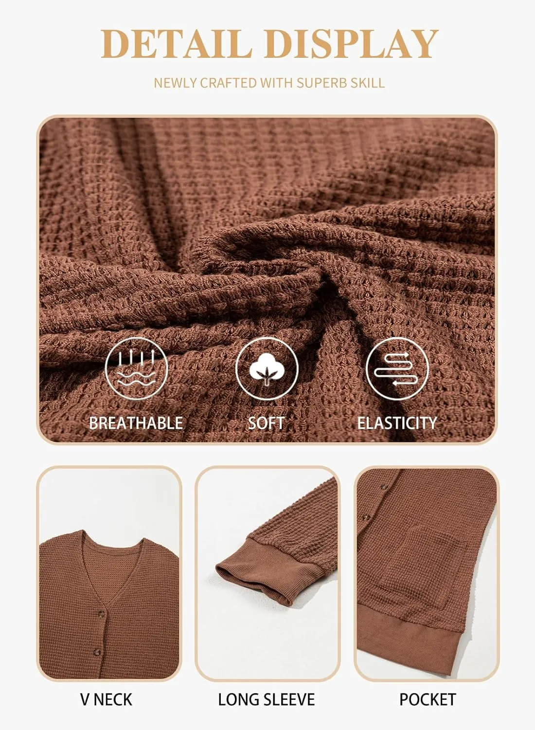Eytino Womens Plus Size Cardigans Casual Long Sleeve Waffle Knit Front Button Tops(1X-5X)