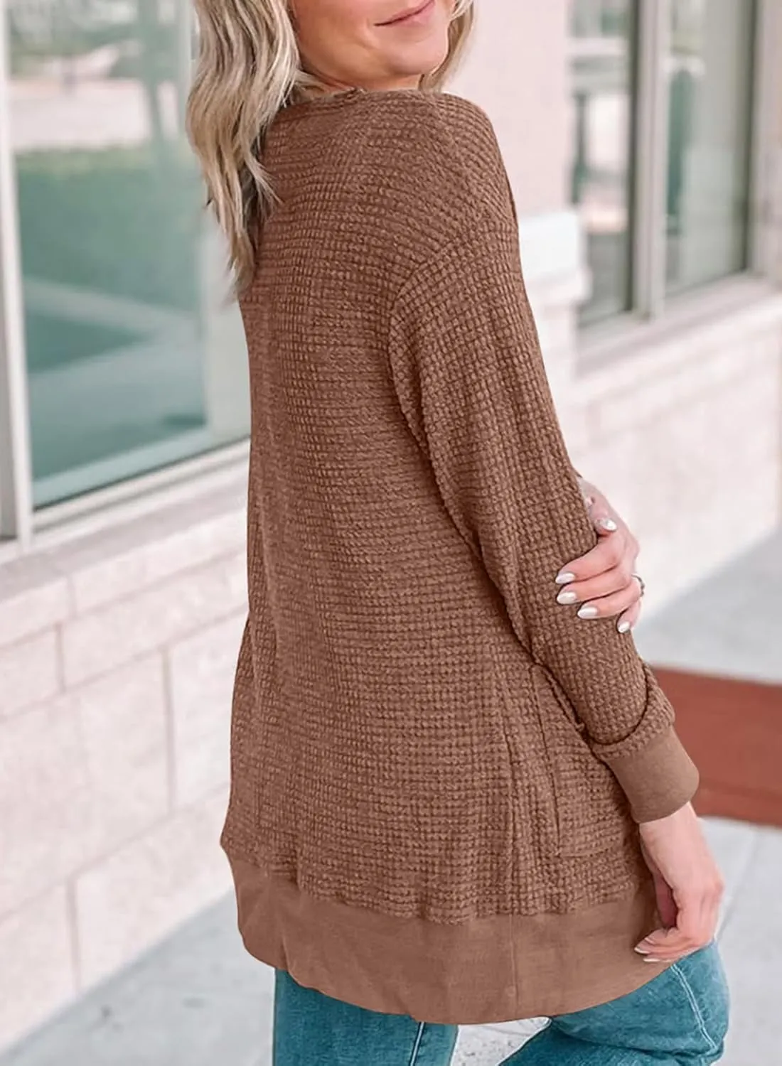 Eytino Womens Plus Size Cardigans Casual Long Sleeve Waffle Knit Front Button Tops(1X-5X)
