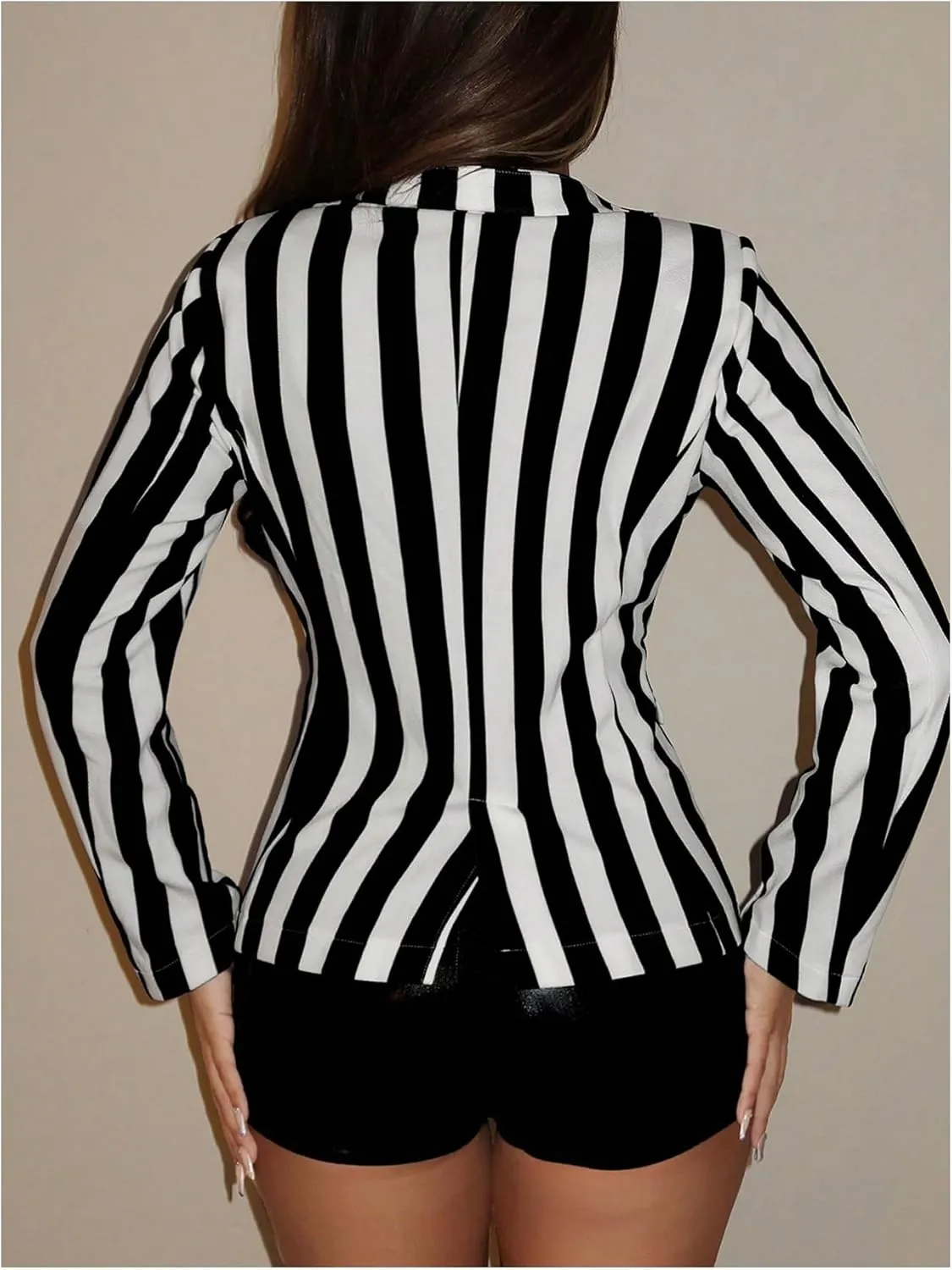 Floerns Women's Striped Lapel Neck Long Sleeve Blazers Button Office Blazer Jacket