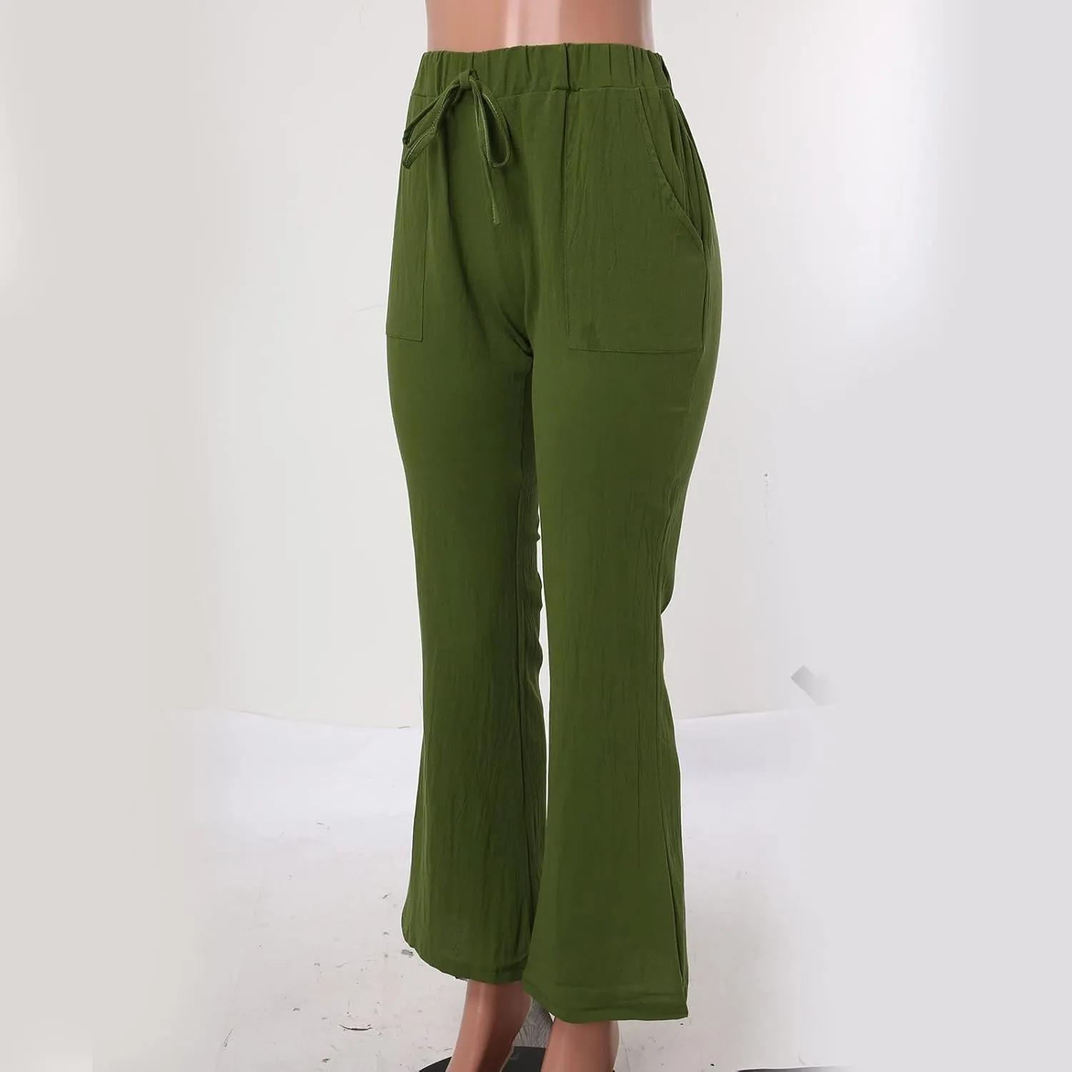 FZVYD Linen Pants for Women 2023 Summer Casual Loose Drawstring Elastic High Waist Comfy Trousers Straight Leg Lounge Pants