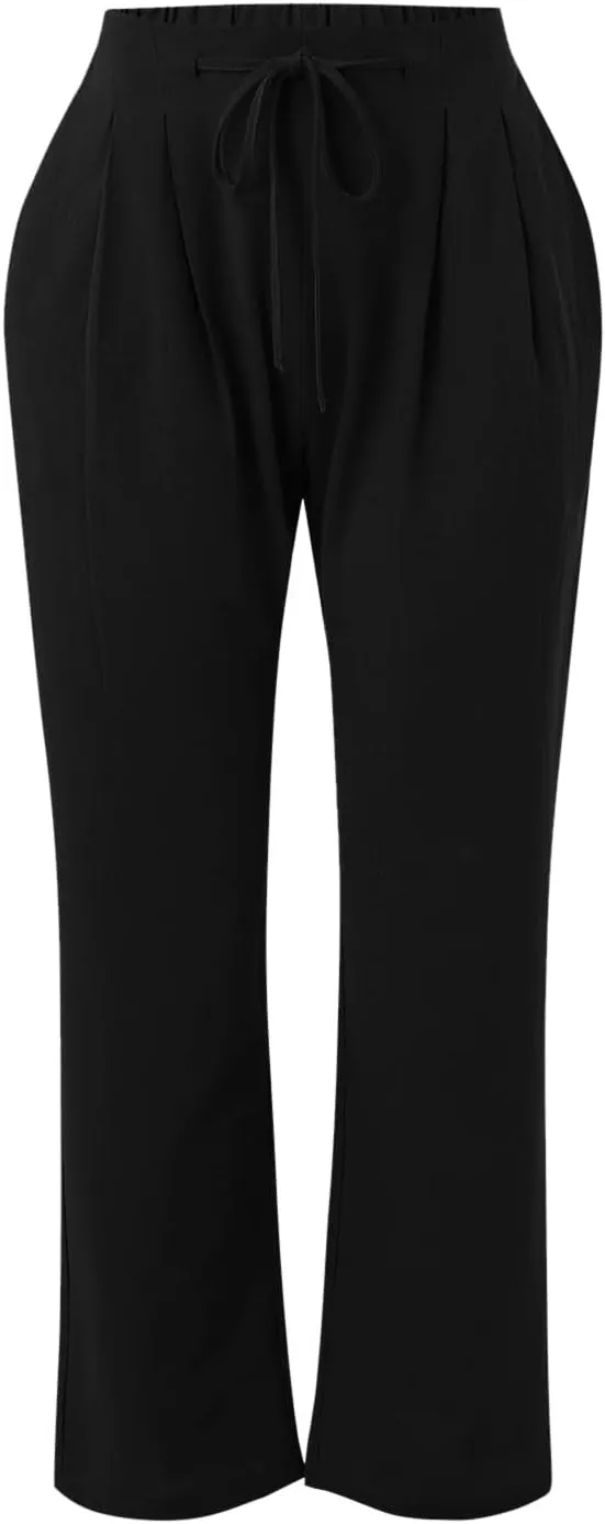FZVYD Linen Pants for Women 2023 Summer Casual Loose Drawstring Elastic High Waist Comfy Trousers Straight Leg Lounge Pants