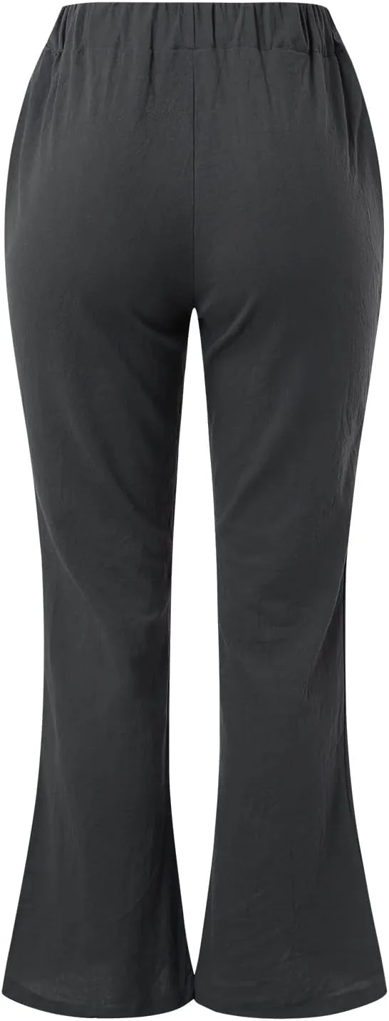 FZVYD Linen Pants for Women 2023 Summer Casual Loose Drawstring Elastic High Waist Comfy Trousers Straight Leg Lounge Pants