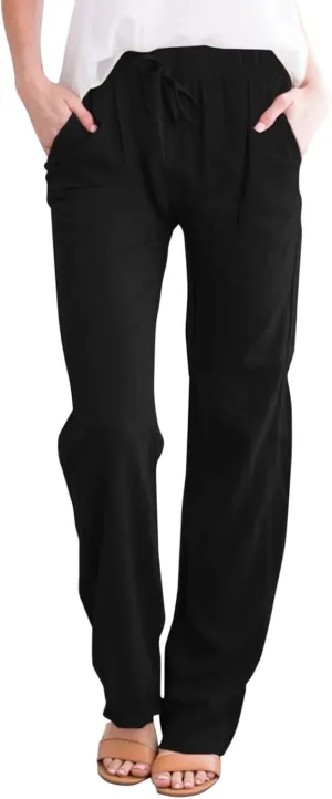 FZVYD Linen Pants for Women 2023 Summer Casual Loose Drawstring Elastic High Waist Comfy Trousers Straight Leg Lounge Pants