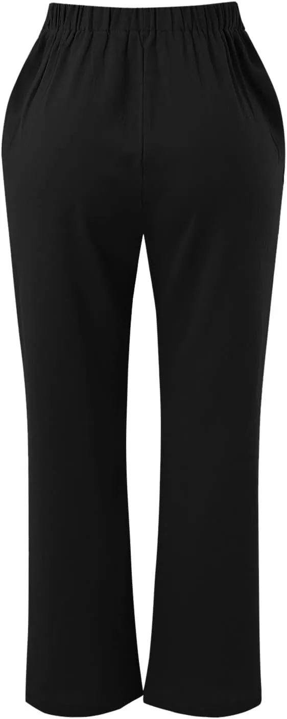FZVYD Linen Pants for Women 2023 Summer Casual Loose Drawstring Elastic High Waist Comfy Trousers Straight Leg Lounge Pants