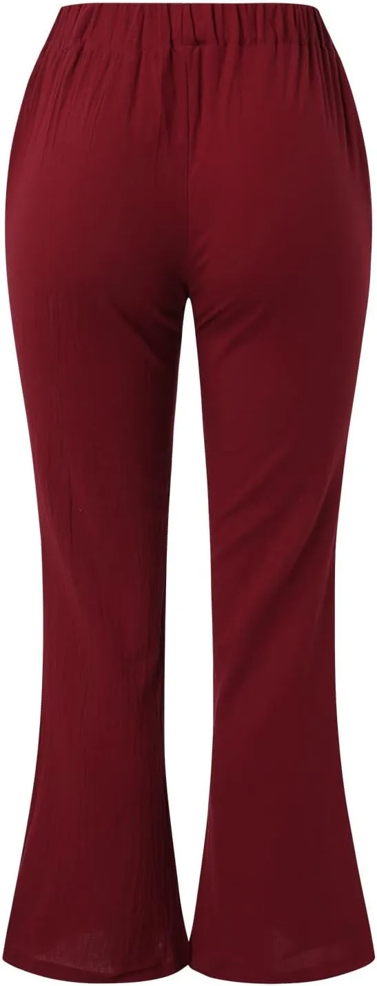 FZVYD Linen Pants for Women 2023 Summer Casual Loose Drawstring Elastic High Waist Comfy Trousers Straight Leg Lounge Pants