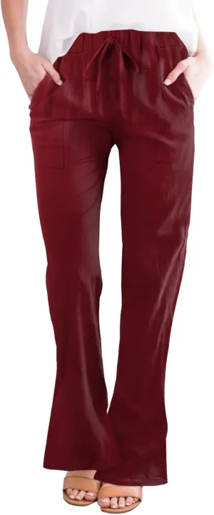 FZVYD Linen Pants for Women 2023 Summer Casual Loose Drawstring Elastic High Waist Comfy Trousers Straight Leg Lounge Pants