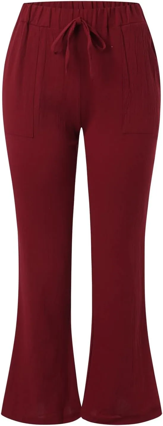 FZVYD Linen Pants for Women 2023 Summer Casual Loose Drawstring Elastic High Waist Comfy Trousers Straight Leg Lounge Pants