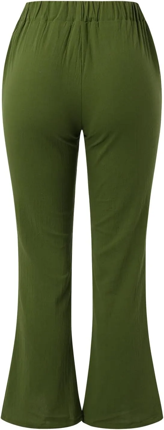 FZVYD Linen Pants for Women 2023 Summer Casual Loose Drawstring Elastic High Waist Comfy Trousers Straight Leg Lounge Pants