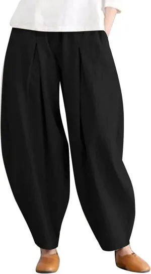 FZVYD Women's Linen Pants 2023 Summer Casual Elastic High Waist Trousers Lounge Baggy Solid Color Sweatpants with Pockets